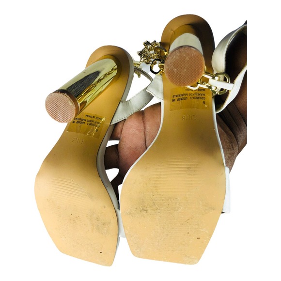White Peep Toe Chain Link Heels Womens US 8 Square Toe Sandals Party Glam - Picture 6 of 7